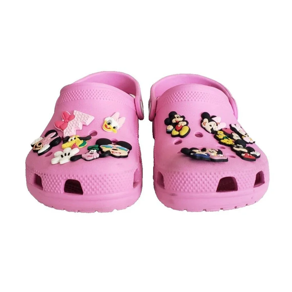 Crocs Classic Clog Junior Size  J1 Taffy Pink Kids Slip on Shoes Mickey & Minnie
